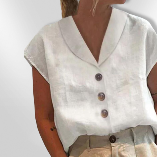 Kvinders Bluse med Bred Krave og Store Knapper 1