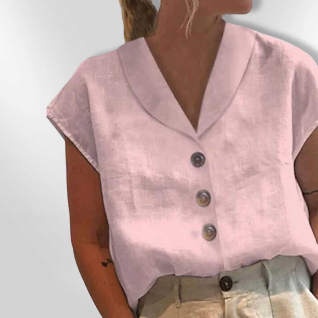 Kvinders Bluse med Bred Krave og Store Knapper 2