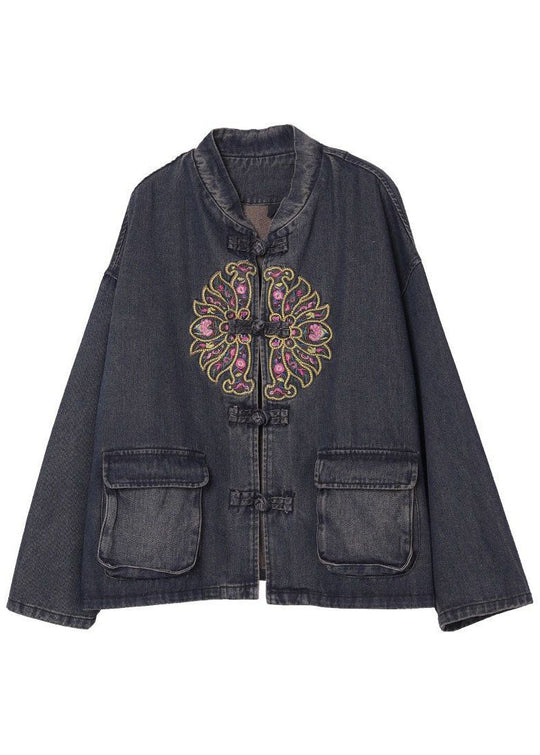 Kvinders Boho Denim Jakke med Broderede Lommer 4