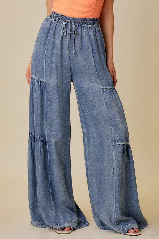 Kvinders Bredbukser med Rynker Vasket Denim 1