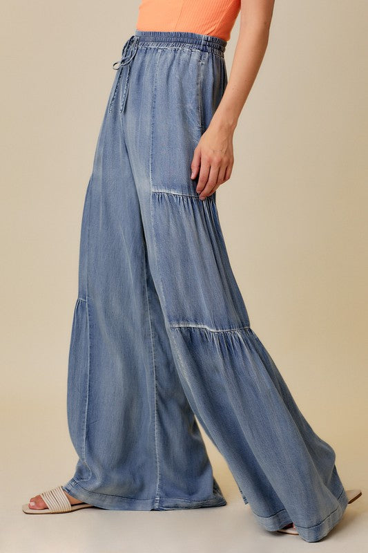 Kvinders Bredbukser med Rynker Vasket Denim 2
