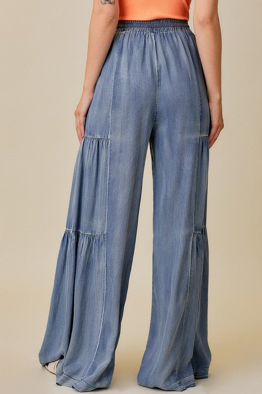 Kvinders Bredbukser med Rynker Vasket Denim 3