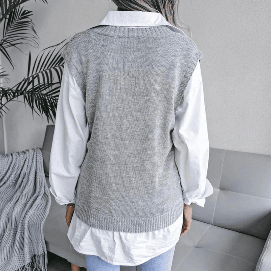 Kvinders Cardigan Ærmeløs V-Hals Acrylnet 2