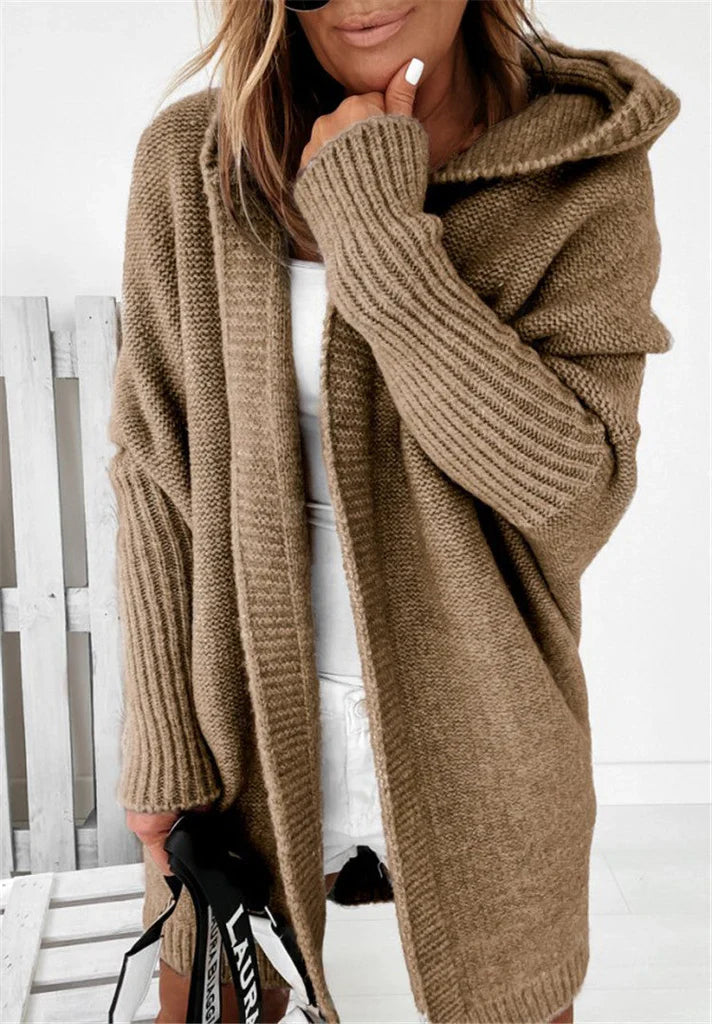 Kvinders Cardigan – Oversized Pasform – Strikket Uldblanding – Hætte 2