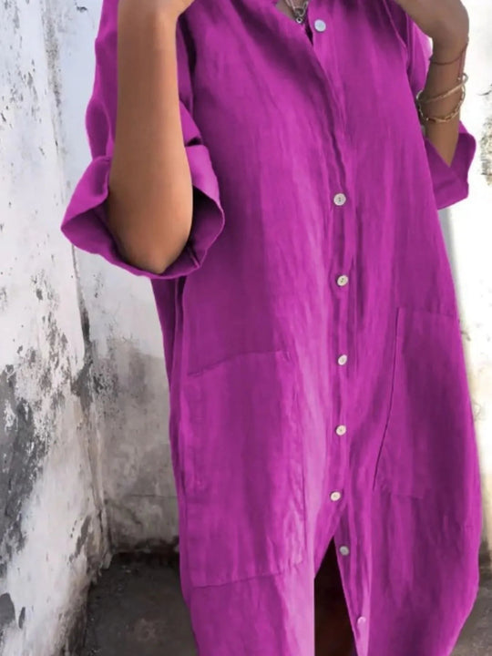 Kvinders Casual Skjorte Kjole i Linnedlook Plus Size 10
