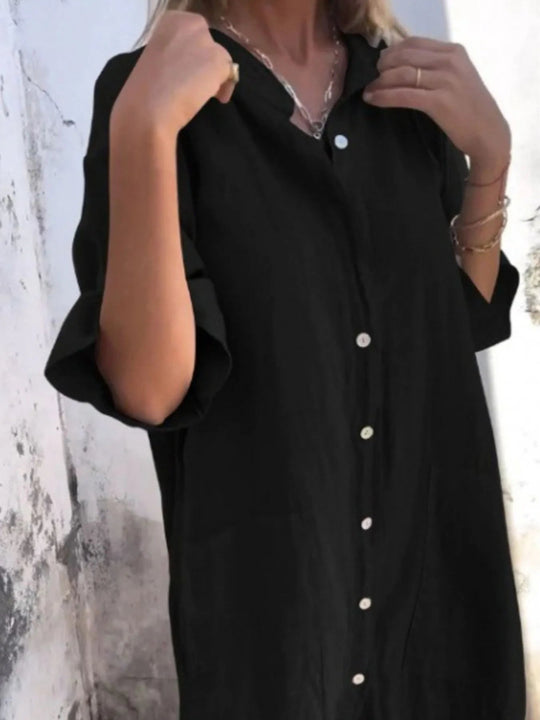 Kvinders Casual Skjorte Kjole i Linnedlook Plus Size 3