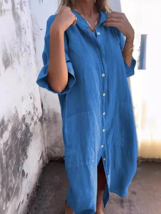Kvinders Casual Skjorte Kjole i Linnedlook Plus Size 6