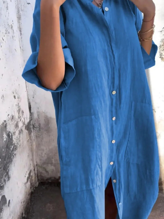 Kvinders Casual Skjorte Kjole i Linnedlook Plus Size 8