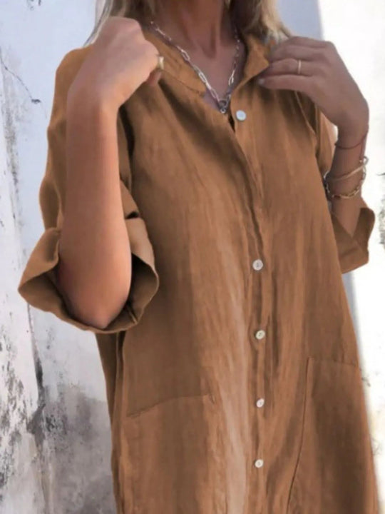 Kvinders Casual Skjorte Kjole i Linnedlook Plus Size 9