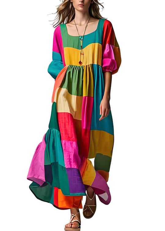 Kvinders Colorblock Puff Sleeve Kjole 0
