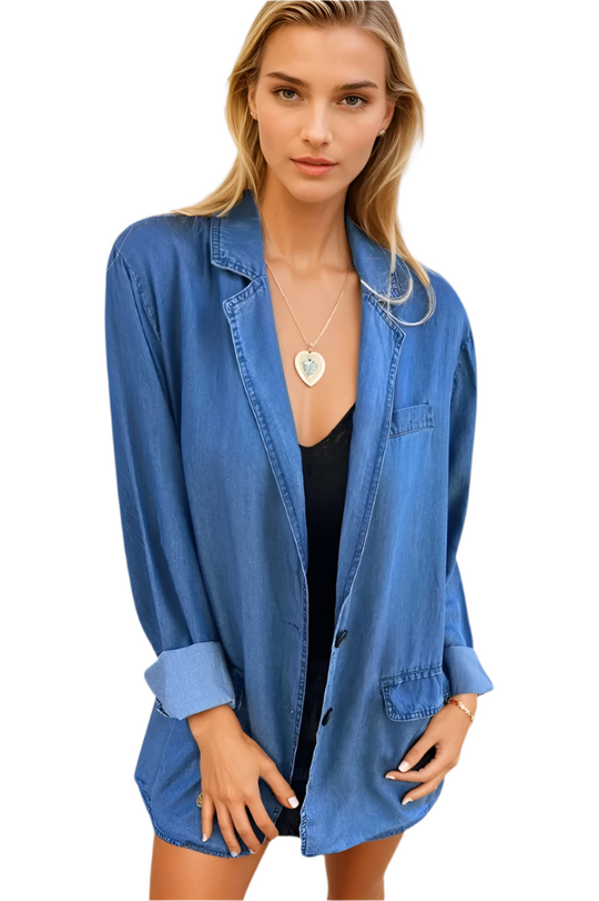 Kvinders Denim Blazer Struktureret Casual 0