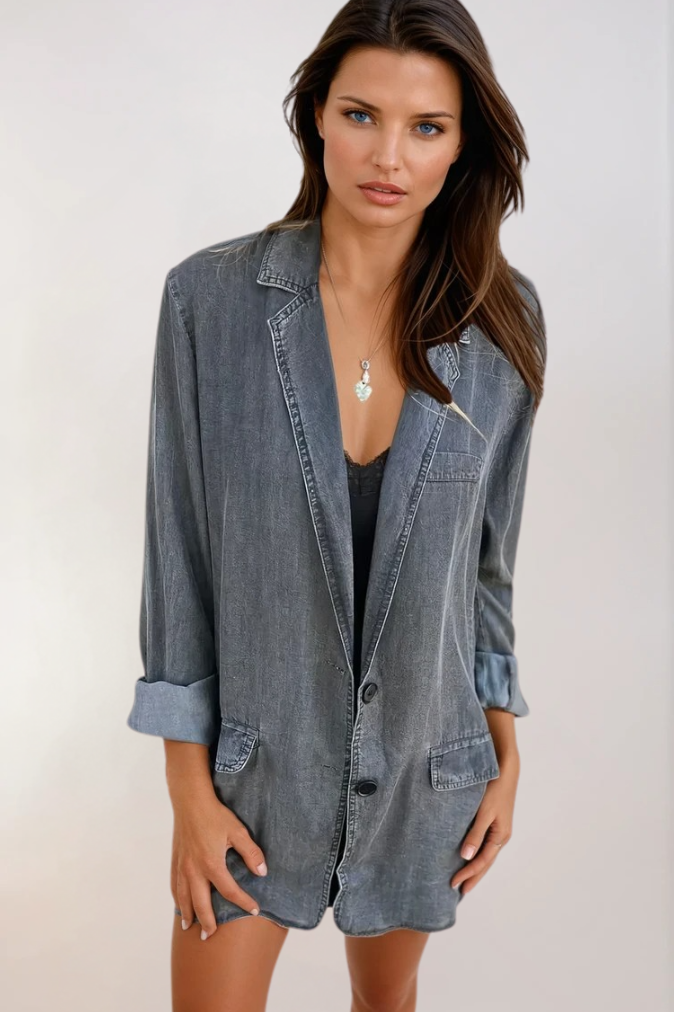 Kvinders Denim Blazer Struktureret Casual 2