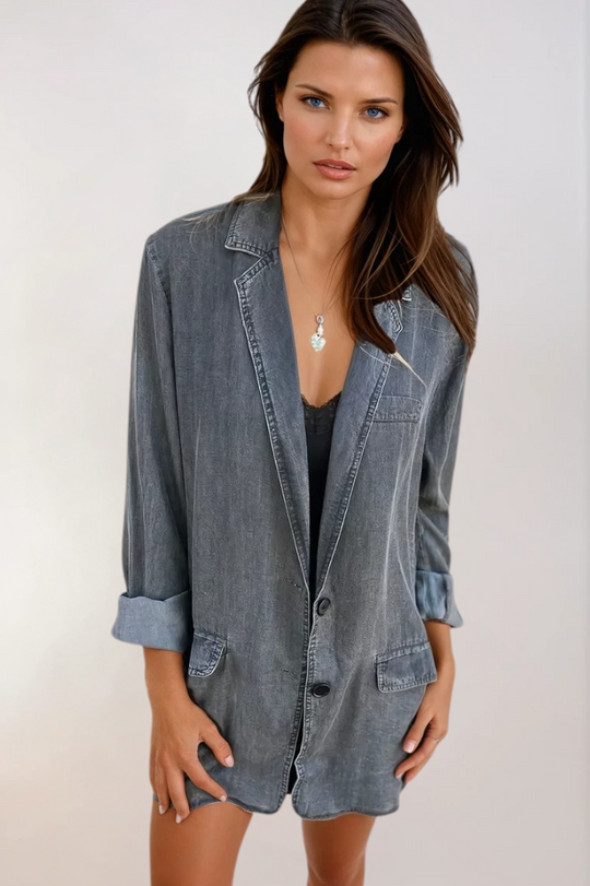 Kvinders Denim Blazer Struktureret Casual 2