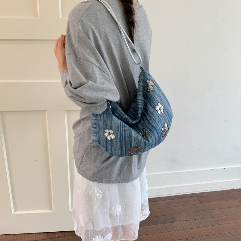 Kvinders Denim Håndtaske Med Blomsterdetaljer 3