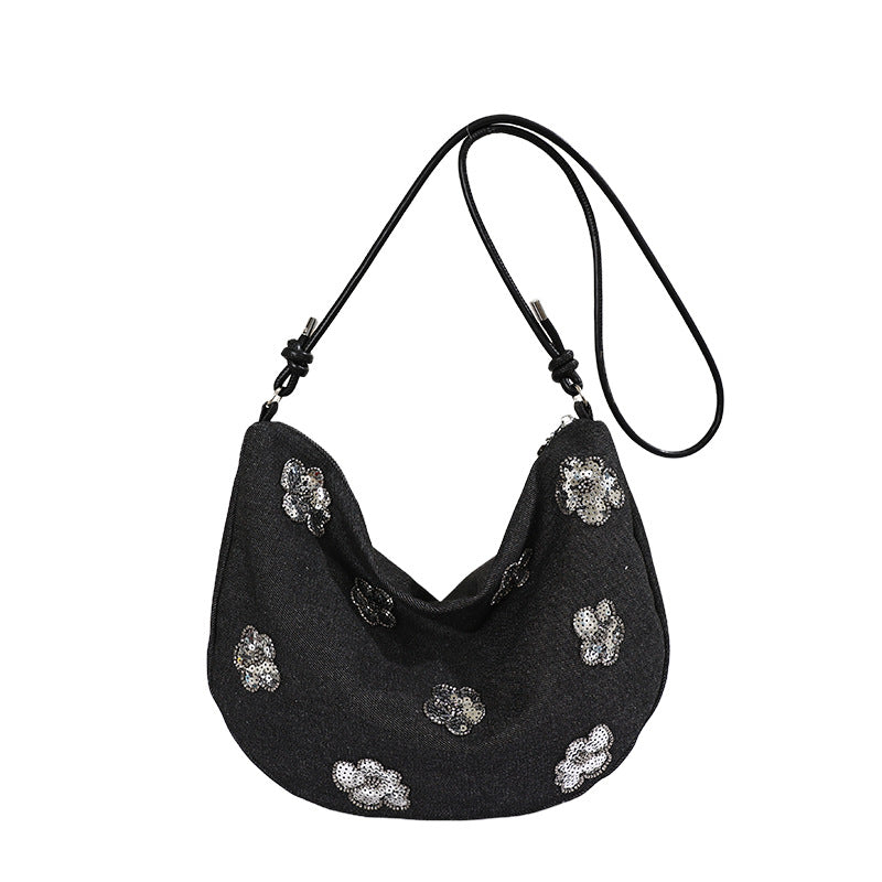 Kvinders Denim Håndtaske Med Blomsterdetaljer 5