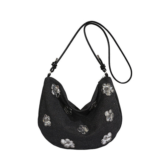 Kvinders Denim Håndtaske Med Blomsterdetaljer 5