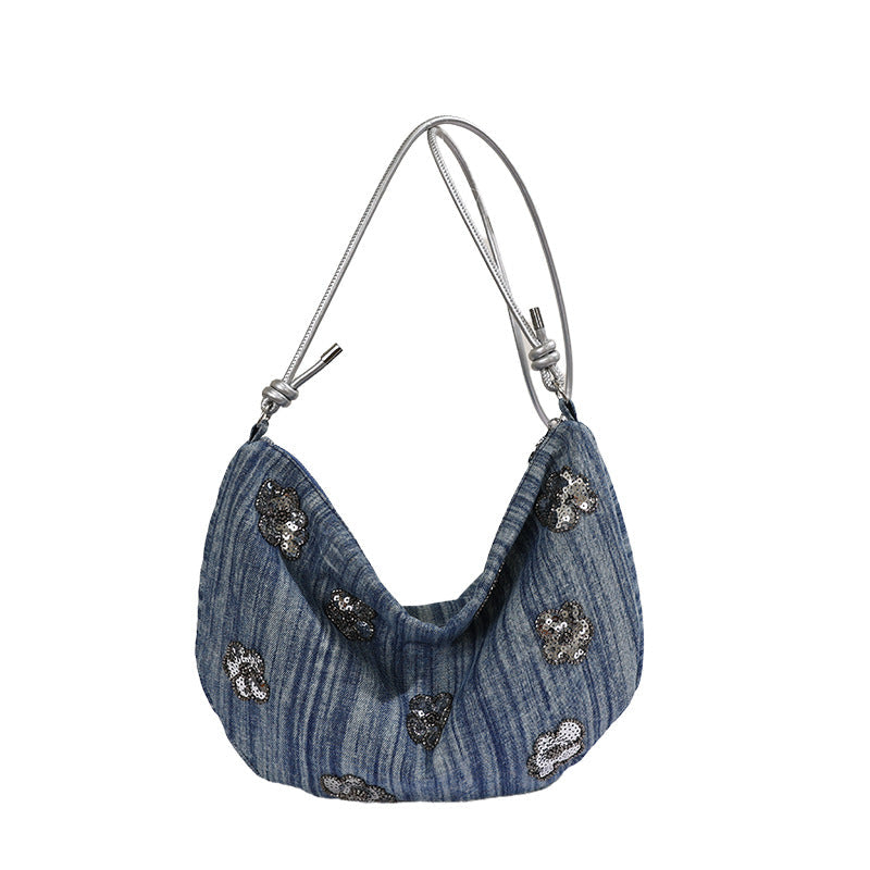 Kvinders Denim Håndtaske Med Blomsterdetaljer 6