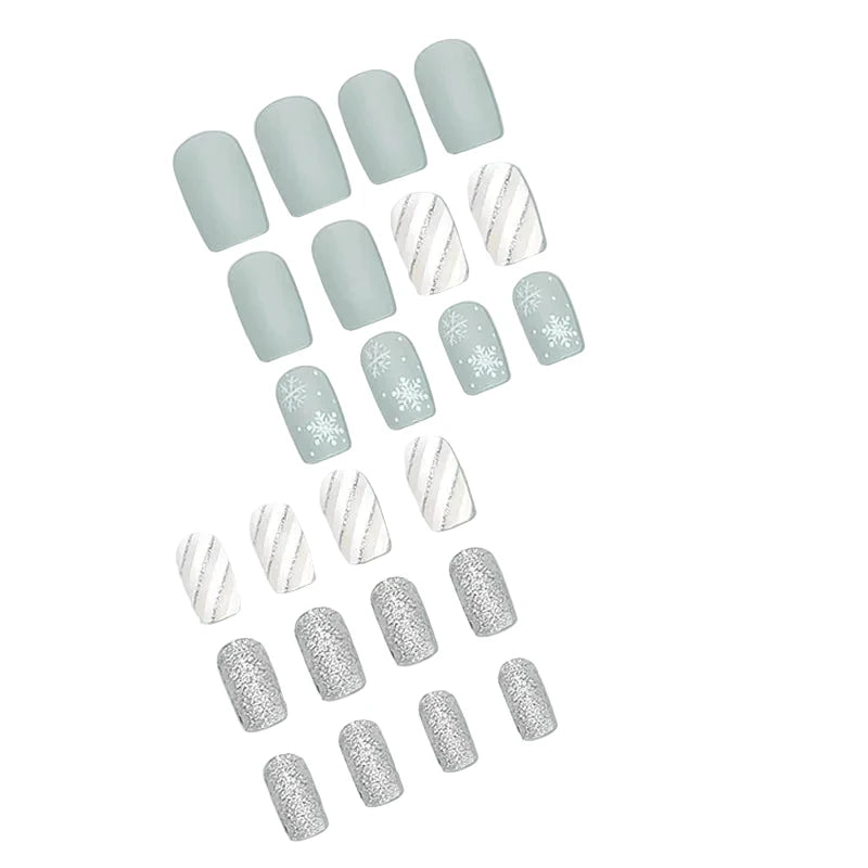 Kvinders Falske Negle Festligt Design med Snefnug og Glitter 1