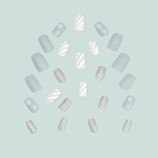 Kvinders Falske Negle Festligt Design med Snefnug og Glitter 2