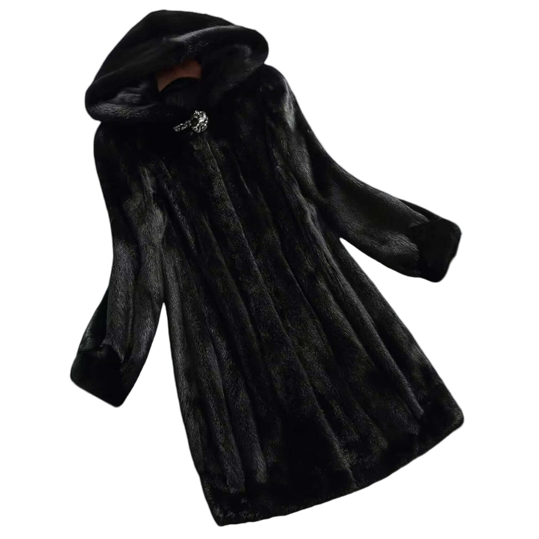 Kvinders Faux Fur Frakke - Skræddersyet Pasform - Knælængde - Hætte med Knaplukning 0