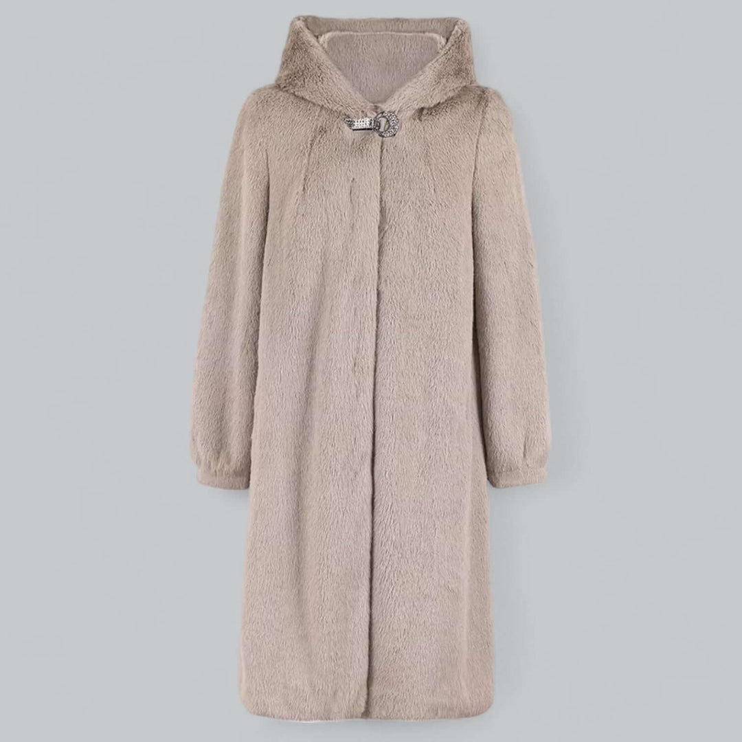 Kvinders Faux Fur Frakke - Skræddersyet Pasform - Knælængde - Hætte med Knaplukning 1