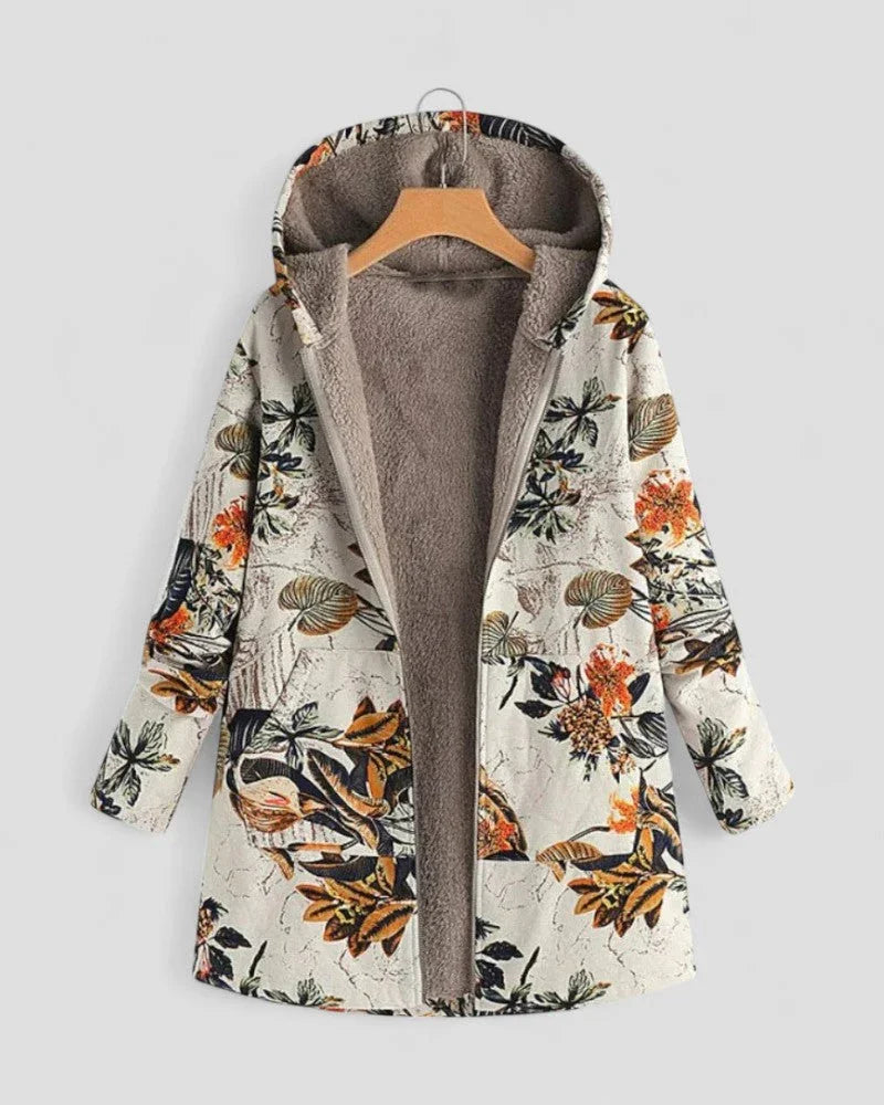 Kvinders Fleecejakke med Hætte og Blomsterdesign 1