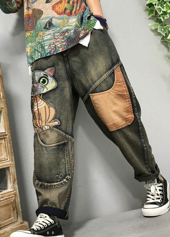 Kvinders Harem Jeans med Kat Broderi 1