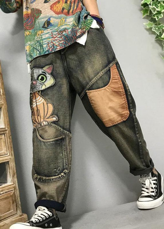 Kvinders Harem Jeans med Kat Broderi 1