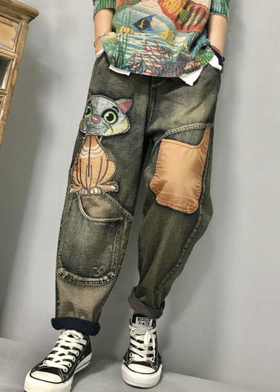 Kvinders Harem Jeans med Kat Broderi 3