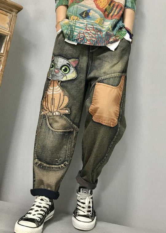 Kvinders Harem Jeans med Kat Broderi 3