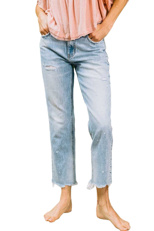 Kvinders Høj Talje Ankel Straight Leg Jeans Denim 0