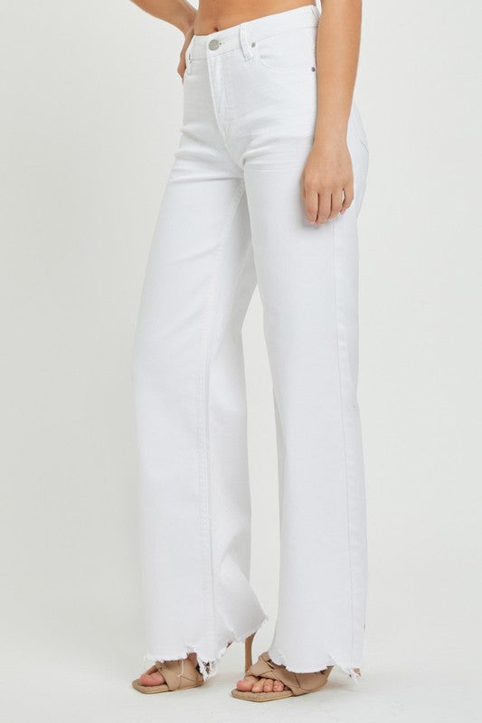 Kvinders Høj Talje Bred Jeans Hvid 2