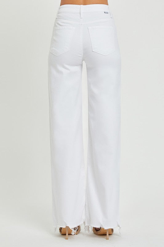 Kvinders Høj Talje Bred Jeans Hvid 3