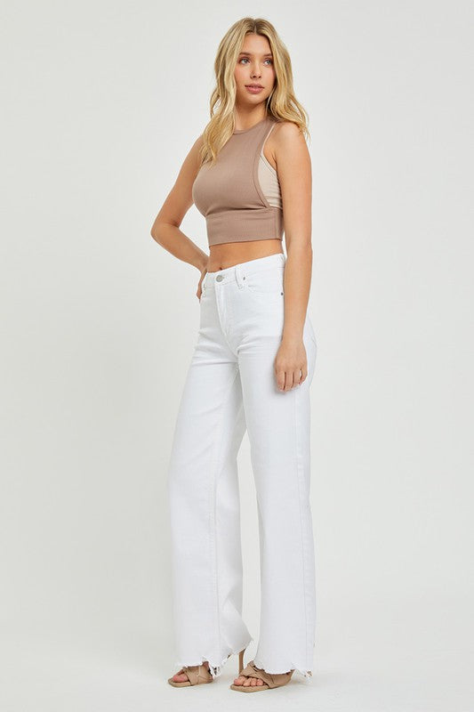 Kvinders Høj Talje Bred Jeans Hvid 4