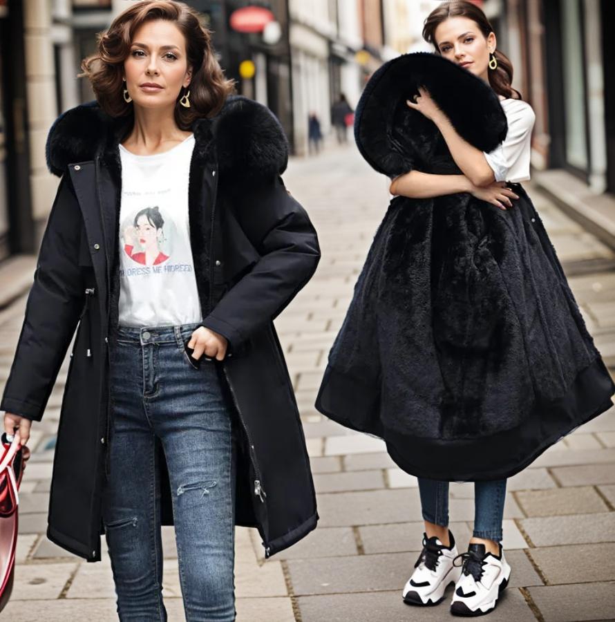 Kvinders Kilejakke med Faux Fur Hætte 2