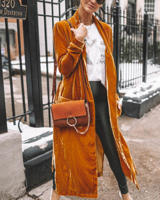 Kvinders Lang Duster Cardigan i Fløjl 10