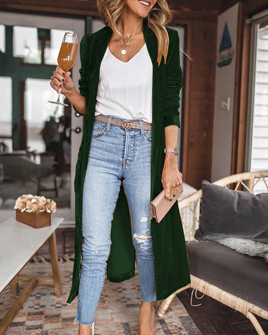 Kvinders Lang Duster Cardigan i Fløjl 2