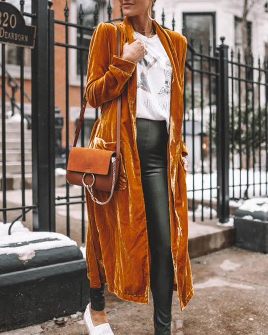 Kvinders Lang Duster Cardigan i Fløjl 6