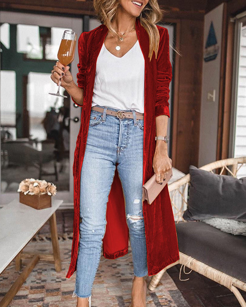 Kvinders Lang Duster Cardigan i Fløjl 7