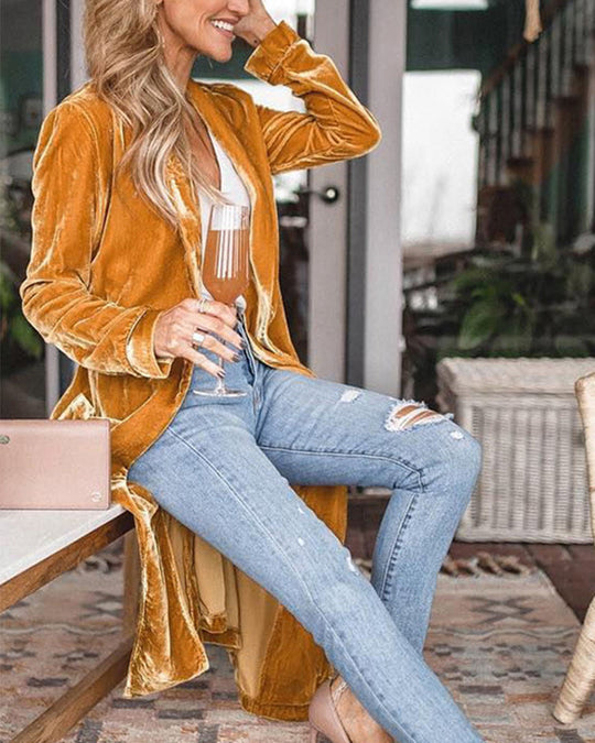 Kvinders Lang Duster Cardigan i Fløjl 9