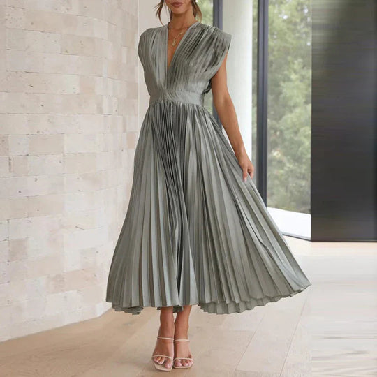 Kvinders Lang Plisseret Kjole Elegant Letvægtsmateriale 6