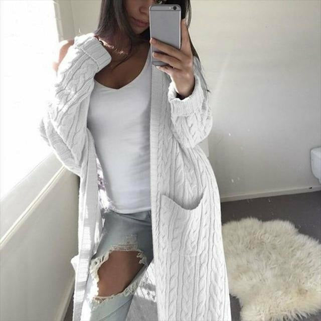 Kvinders Lang Strikket Sweater Tidløs Design 2