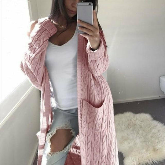 Kvinders Lang Strikket Sweater Tidløs Design 4