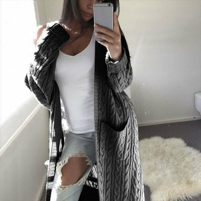 Kvinders Lang Strikket Sweater Tidløs Design 5