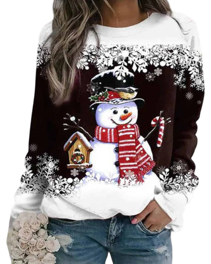 Kvinders Langærmet Sweatshirt Med Snemand Print 0