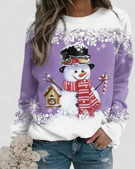 Kvinders Langærmet Sweatshirt Med Snemand Print 5