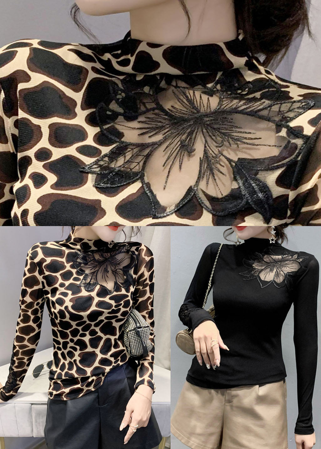 Kvinders Leopardprint Bluse med Udsnit 4