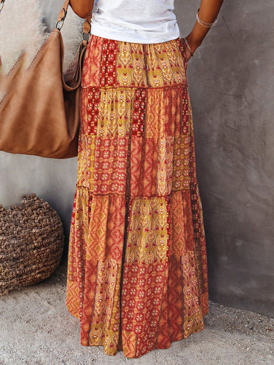 Kvinders Maxi Skirt Bohemian Høj Talje Løs Polyester 8