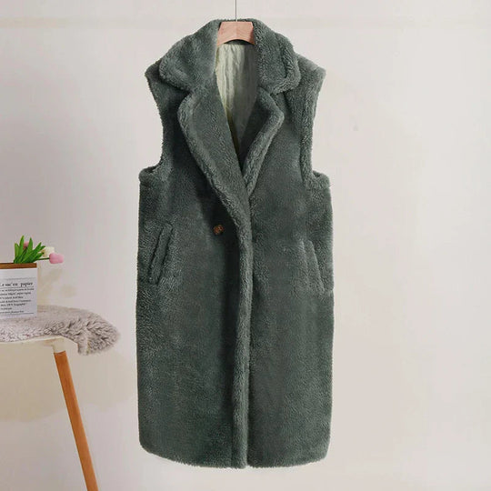 Kvinders Mid-Length Teddy Coat Oversized Pasform 5