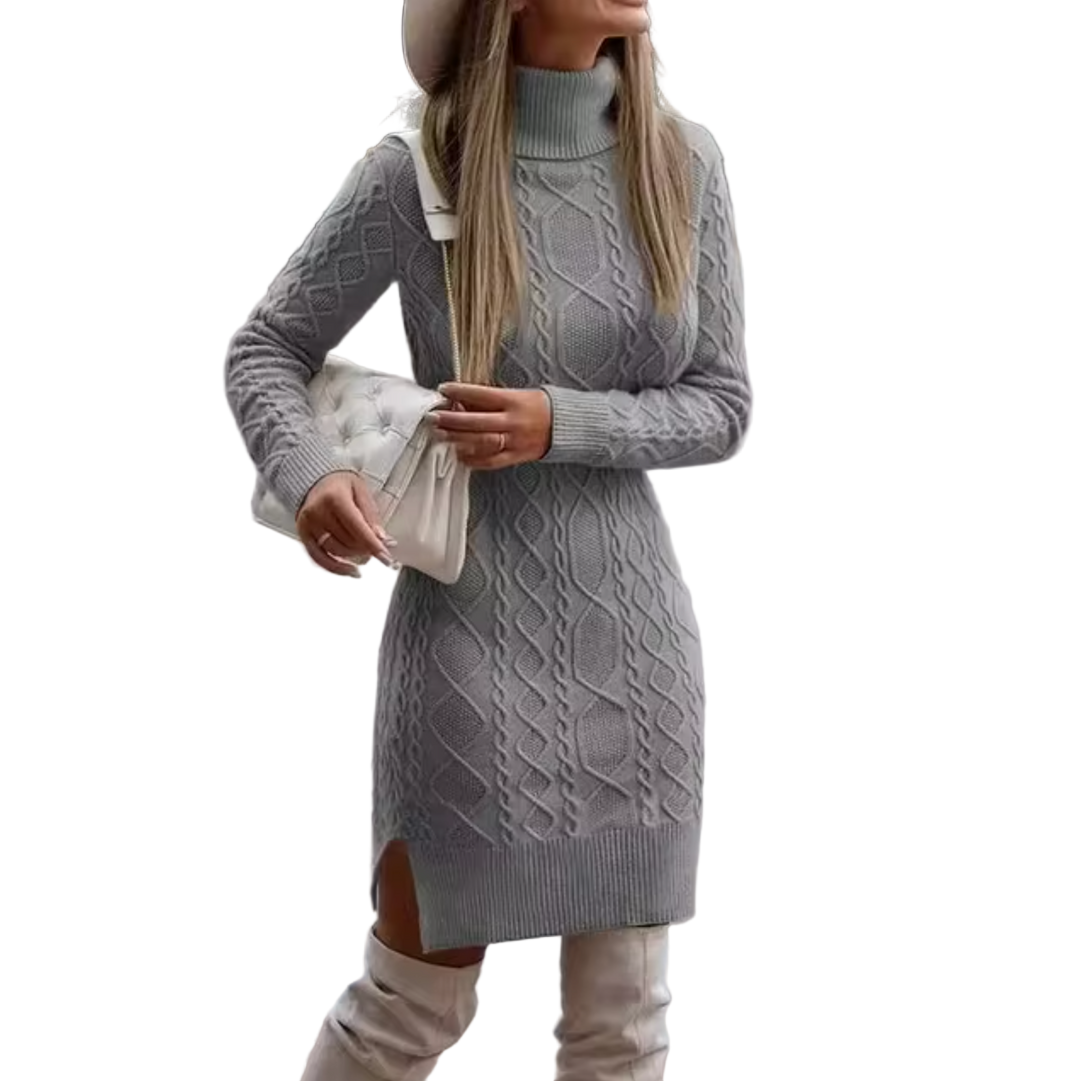 Kvinders Midi Kjole Turtleneck Kabelstrik 0
